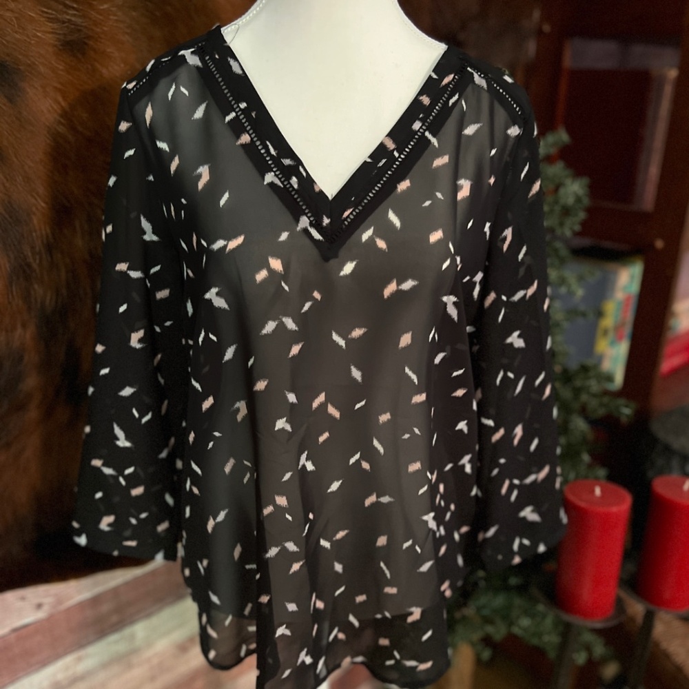 Maurices Black, Pink & White Sheer Confetti Blouse